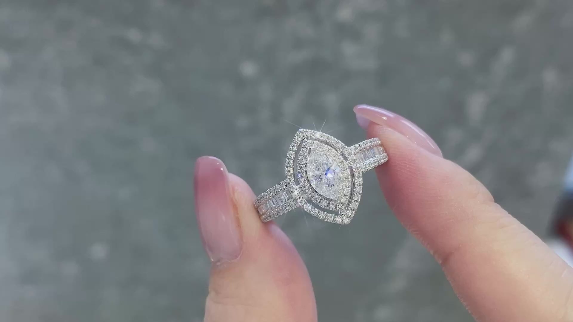 Marquise Double Halo Lab Grown Diamond Engagement Ring in 14K White Gold