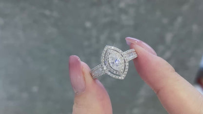 Marquise Double Halo Lab Grown Diamond Engagement Ring in 14K White Gold