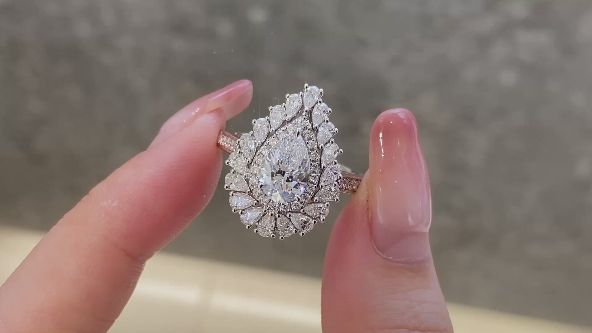 Fancy Halo Pear Convertible Lab Grown Diamond Necklace↔Ring in 14k White Gold