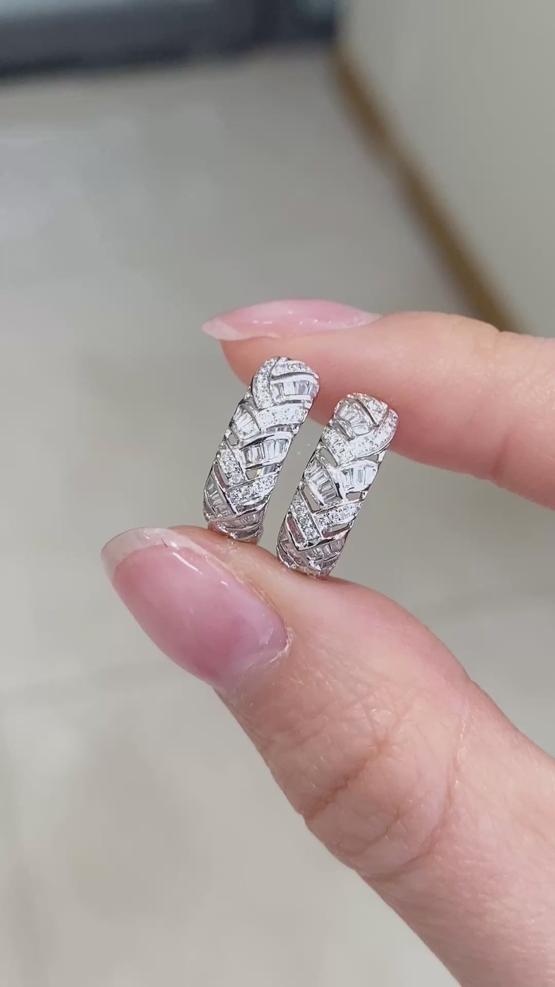 Baguette Braided Hoop Lab Grown Diamond Earrings (Pair) in 14k White Gold
