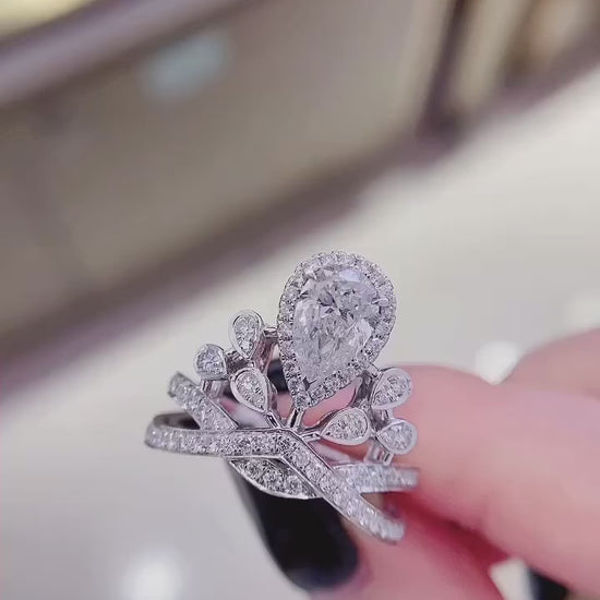1 ct Pear Crown Style Lab Grown Diamond Engagement Ring in 14K White Gold