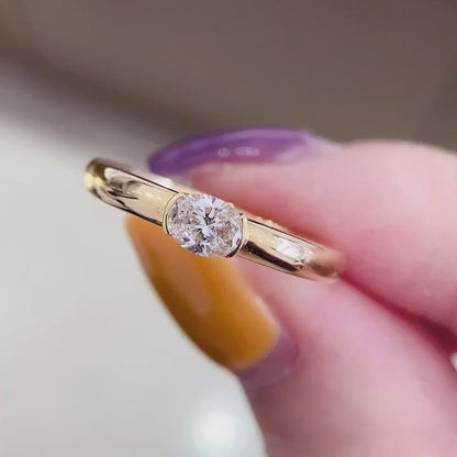 1ct Horizontal Oval Solitaire Lab Grown Diamond Engagement Ring in 14k Yellow Gold