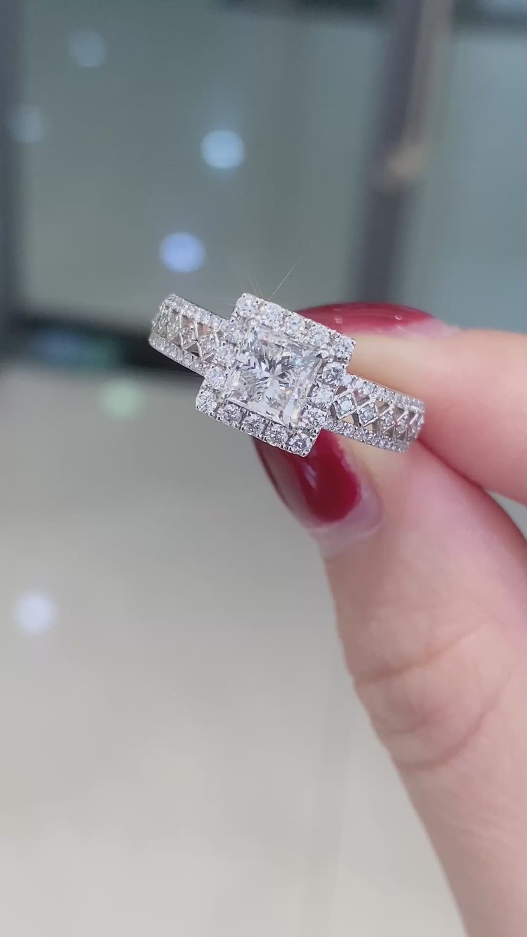 Princess Cut Halo Lab Grown Diamond Engagement Ring in 14K White Gold