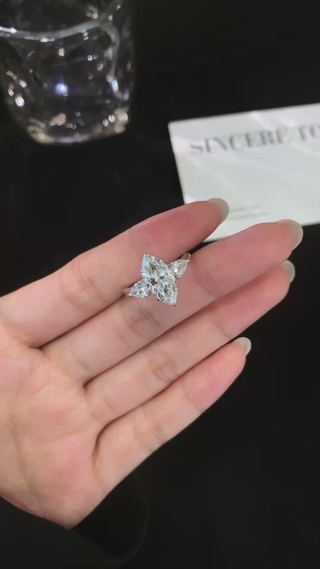 2 ct Three Stone Marquise &pear Lab Grown Diamond Ring in Platinum