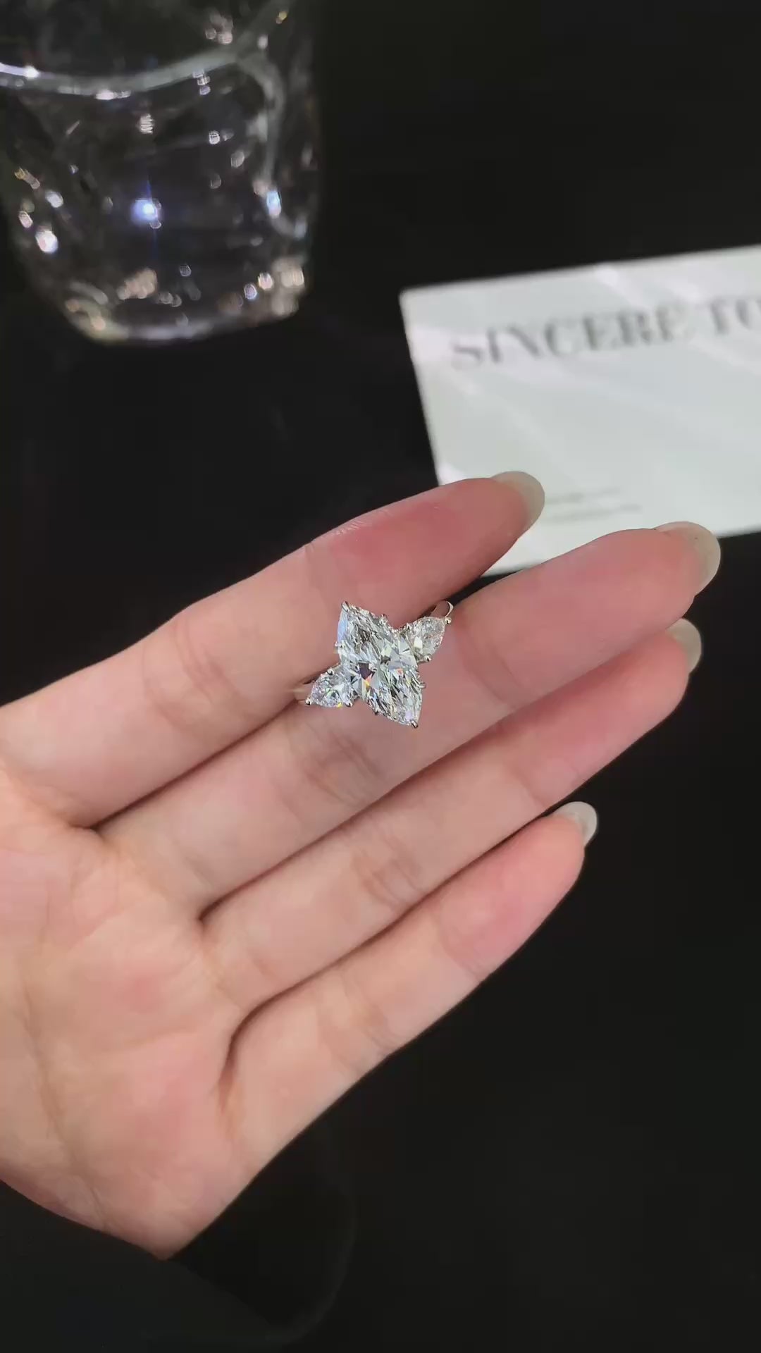 2 ct Three Stone Marquise &pear Lab Grown Diamond Ring in Platinum