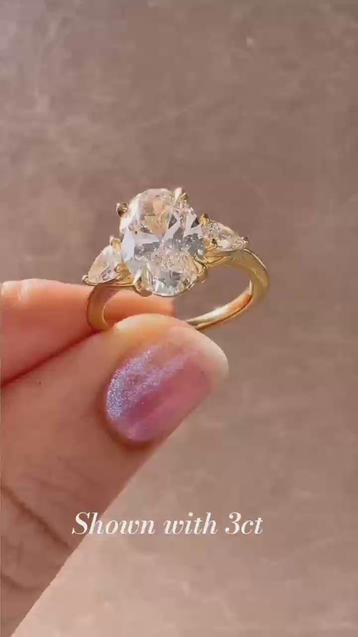 2 ct Three Stones Oval and Pear Cut Lab Created Diamond Engagement Ring in 14K White Gold