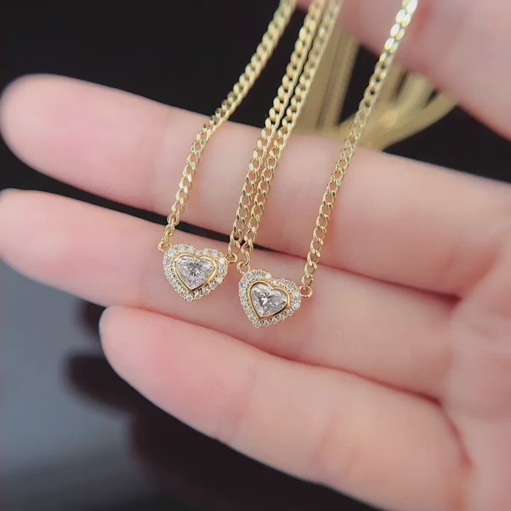 0.40ct Lab-Grown Diamond Heart Halo Lab Grown Diamond Necklace in 14K Gold