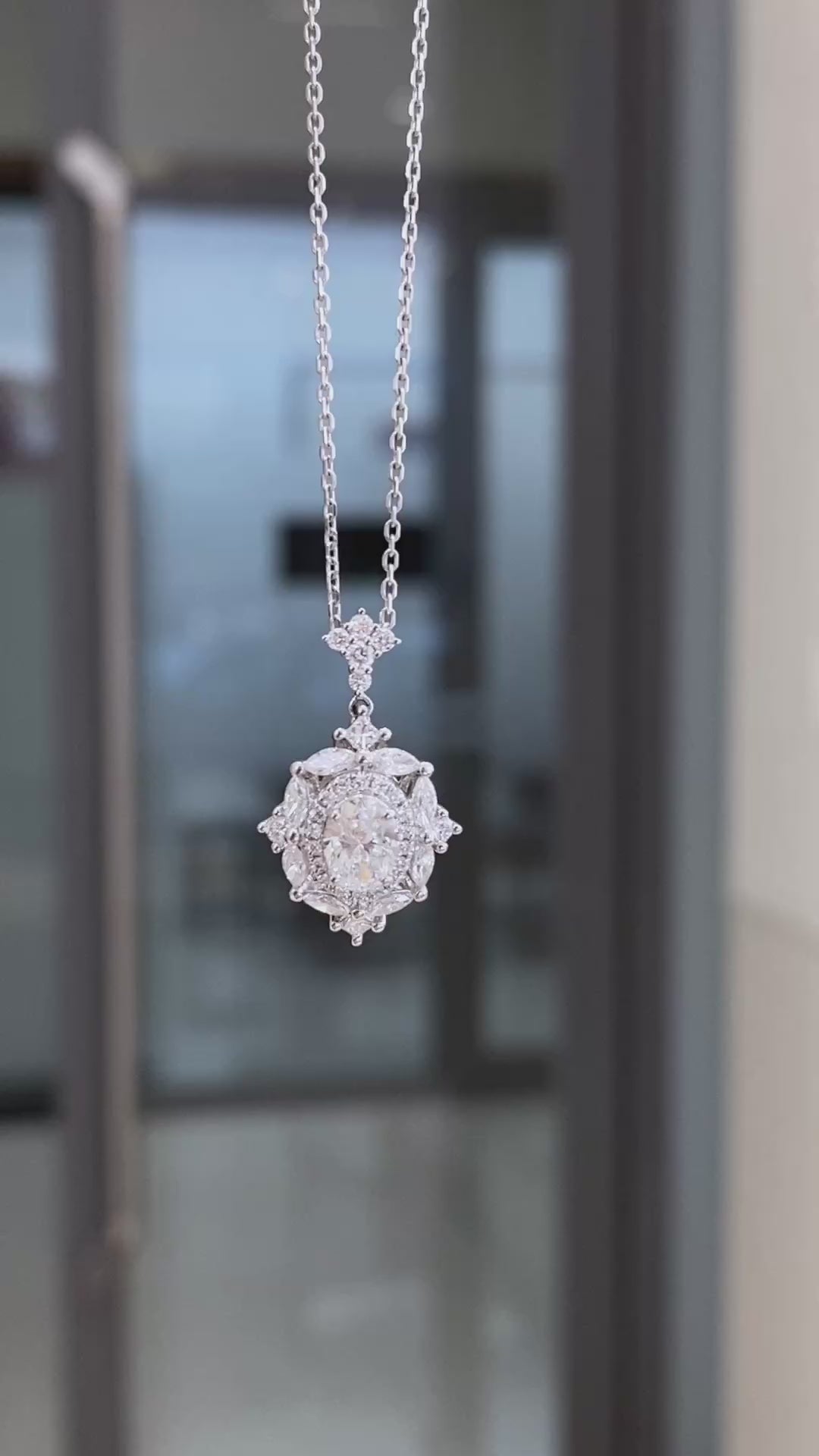 1.03ct Vintage Oval Cluster Lab Grown Diamond Necklace in 14K Gold