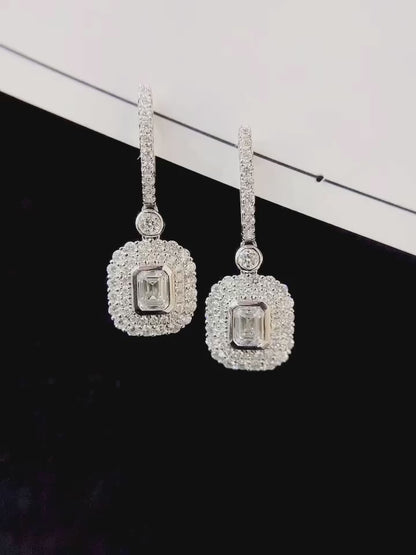 Sparkling Halo Emerlald Bezel Lab Grown Diamond Earrings (Pair)