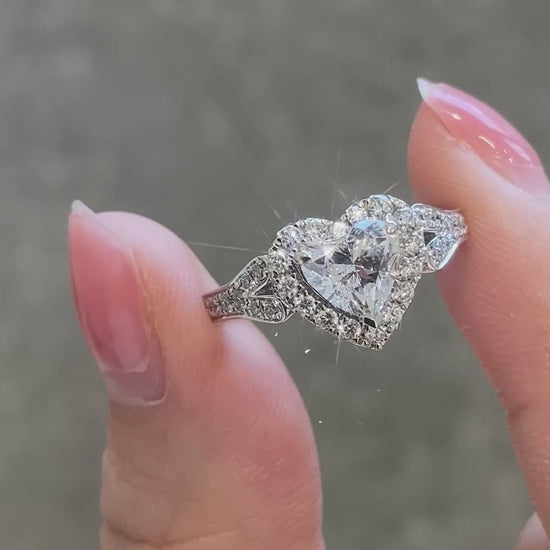 Heart Halo Split Shank Lab Grown Diamond Engagement Ring in 14k White Gold