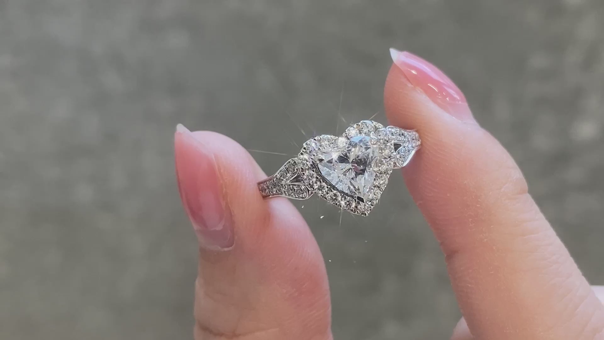 Heart Halo Split Shank Lab Grown Diamond Engagement Ring in 14k White Gold