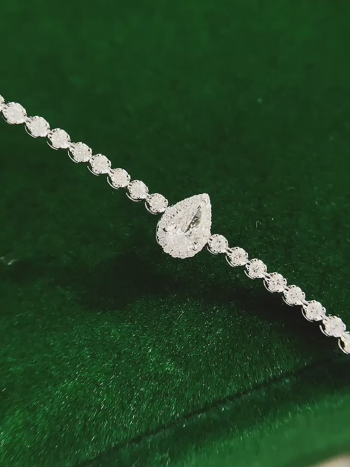 Pear Shaped Lab Grown Diamond Bracelet 6-7.5 Inch in 14k White Gold