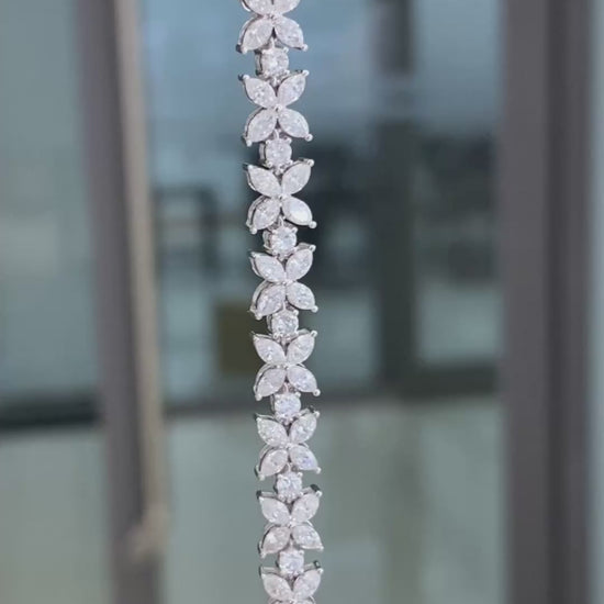 Four Leaf Clover Marquise Lab Grown Diamonds Bracelet 6-7.5 Inch in 14k White Gold