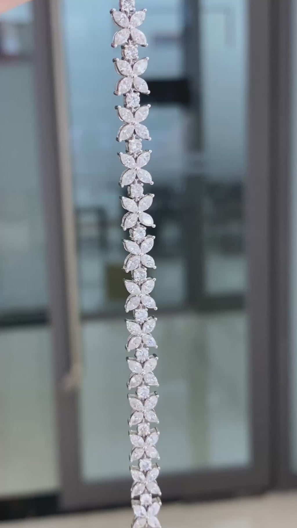 Four Leaf Clover Marquise Lab Grown Diamonds Bracelet 6-7.5 Inch in 14k White Gold