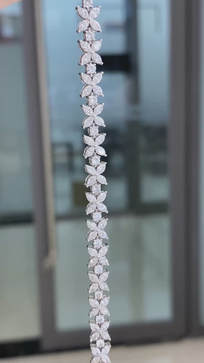 Four Leaf Clover Marquise Lab Grown Diamonds Bracelet 6-7.5 Inch in 14k White Gold