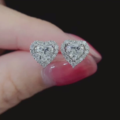 Heart Detachable Halo Lab Grown Diamond Earstuds(Pair)