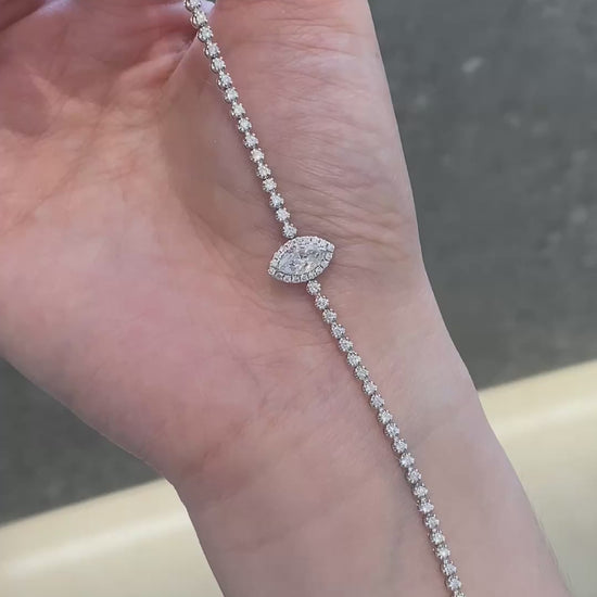 Marquise Lab Grown Diamond Bracelet 6-7.5 Inch in 14k White Gold