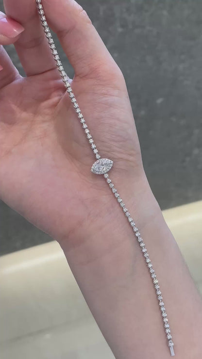 Marquise Lab Grown Diamond Bracelet 6-7.5 Inch in 14k White Gold