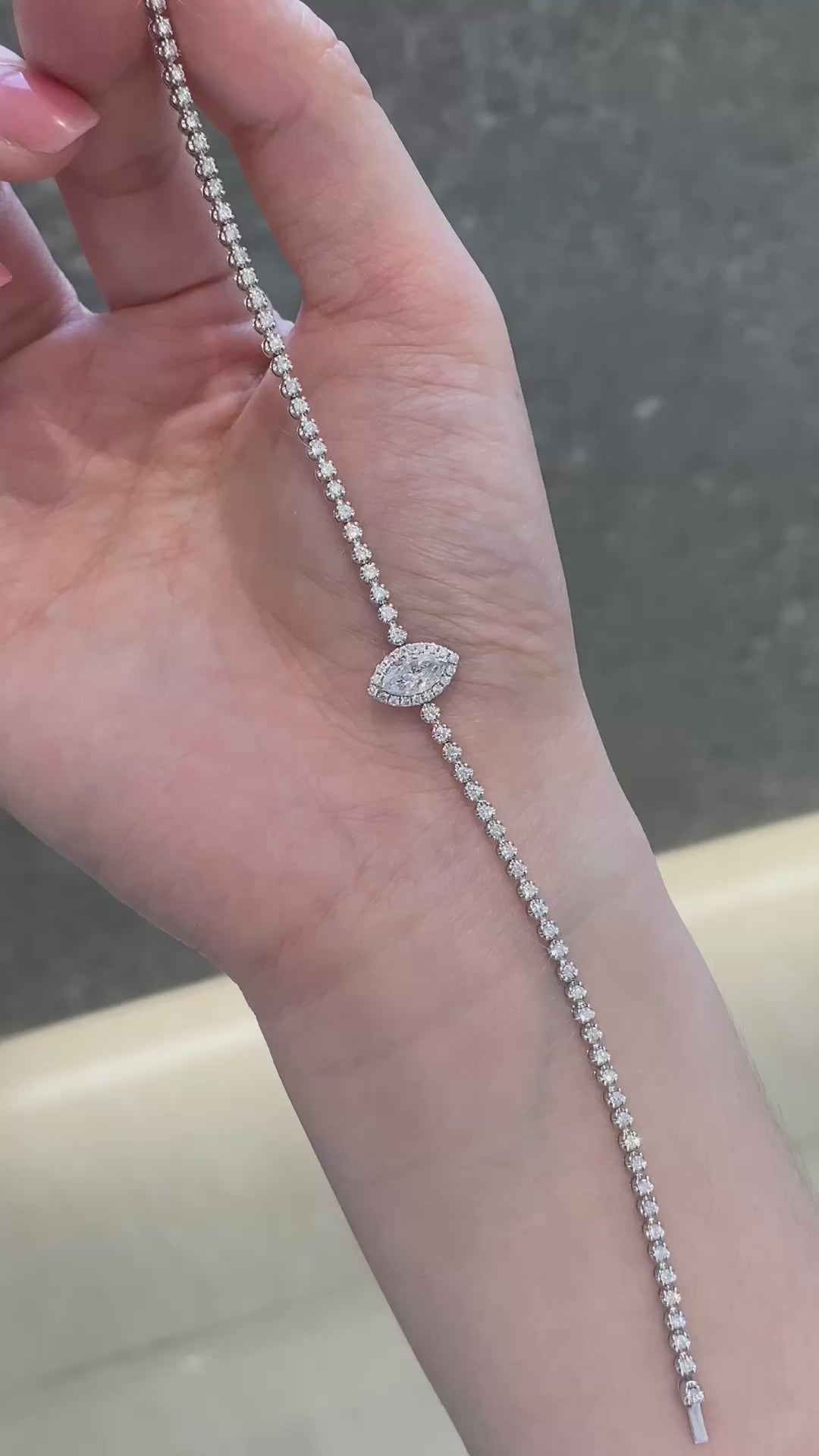 Marquise Lab Grown Diamond Bracelet 6-7.5 Inch in 14k White Gold