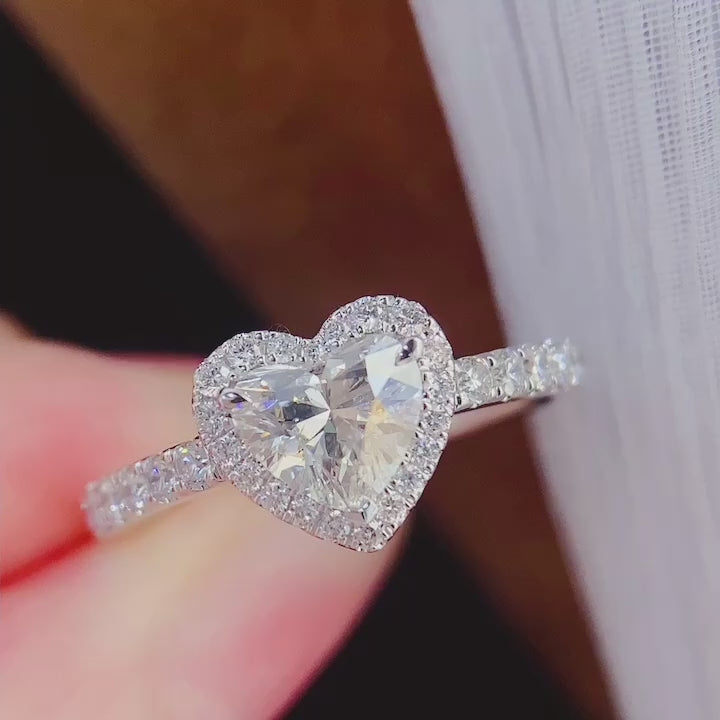 Heart Halo Lab Grown Diamond Engagement Ring in 14K White Gold