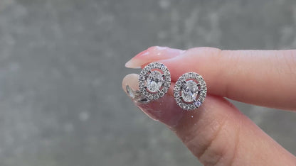 0.973ctw Oval Detachable Halo Lab Grown Diamond Earstuds (Pair) in 14k White Gold
