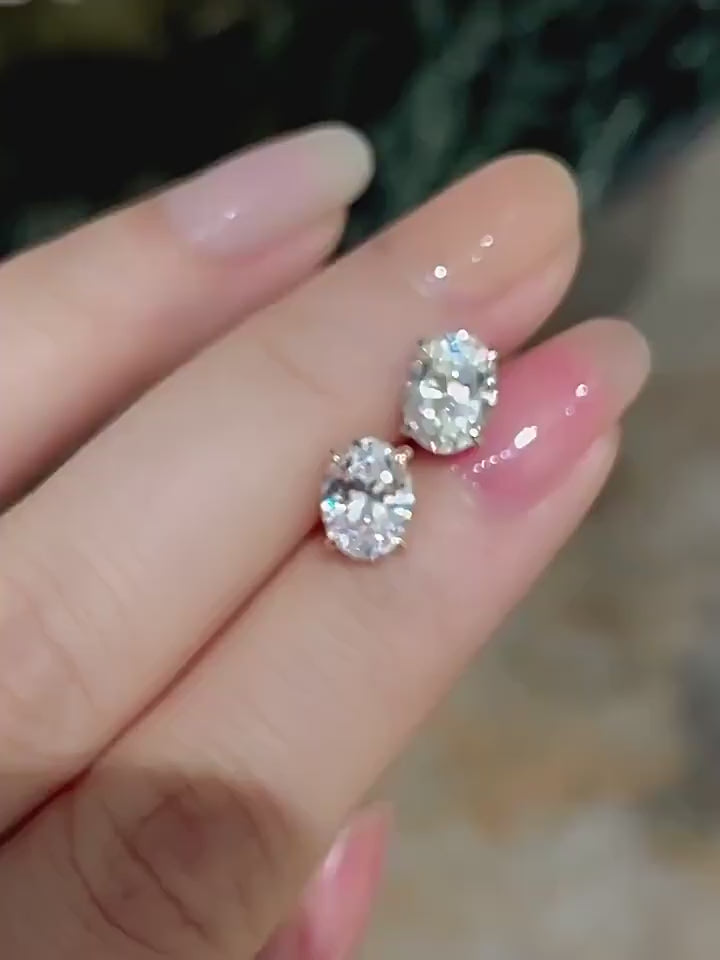 2 ctw Oval Lab Grown Diamonds 4 prongs Earstuds (Pair) in 14K White Gold