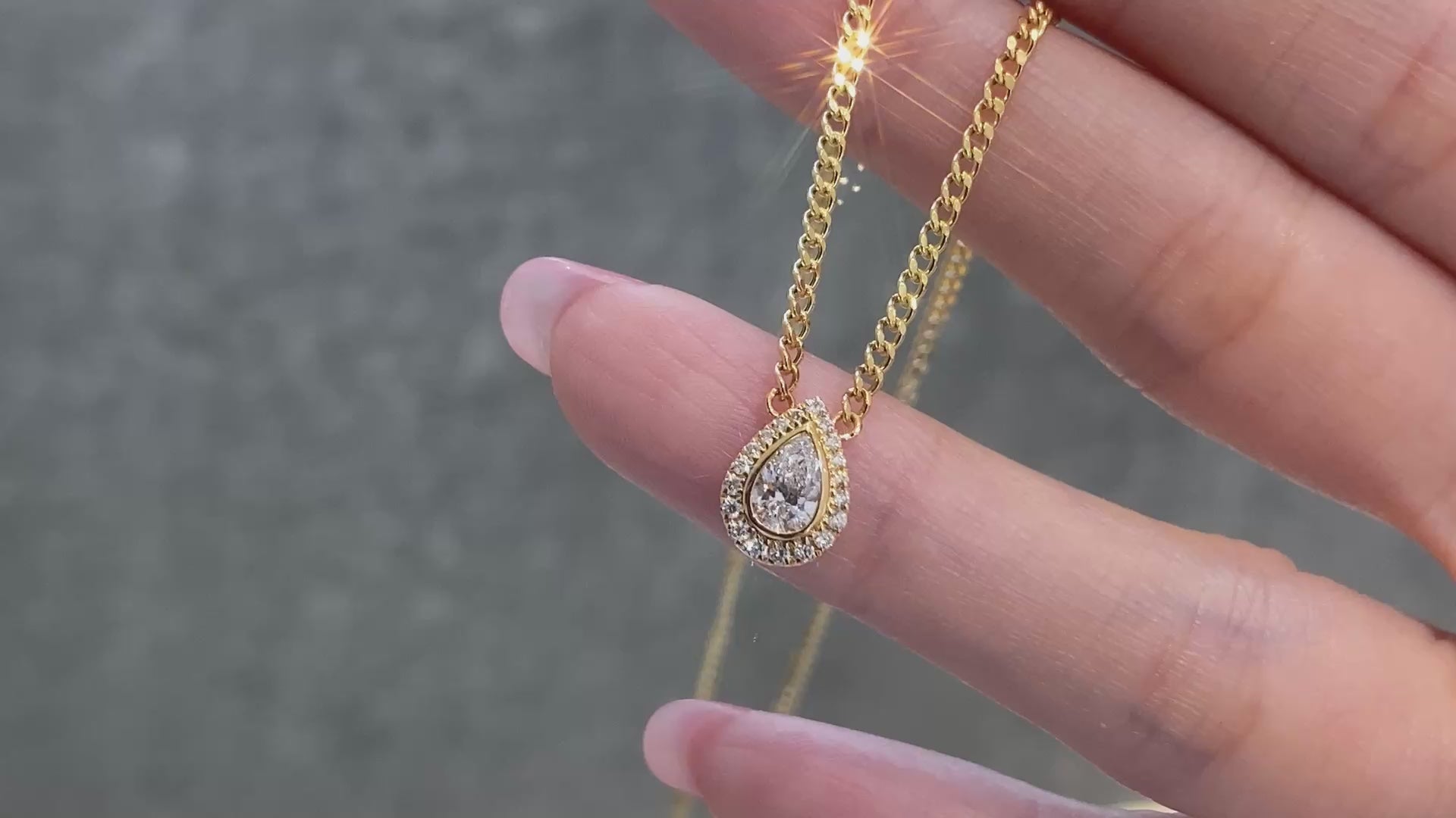 0.40ct Lab-Grown Diamond Vintage Pear Halo Diamond Necklace in 14K Yellow Gold