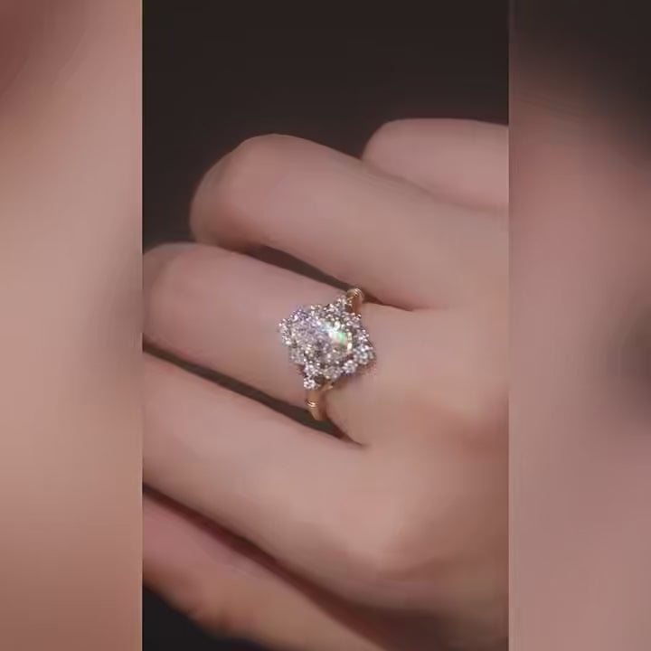1 ct Vintage Pear Halo Lab Grown Diamond Ring in 14k White Gold