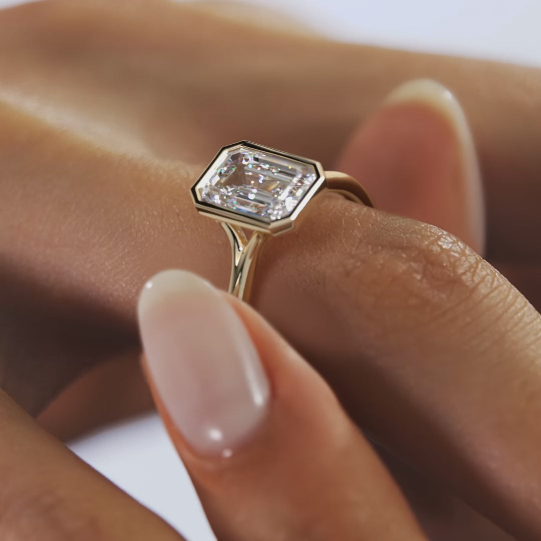 2ct Emerald Bezel Lab Grown Diamond Engagement Ring in 14K Yellow Gold