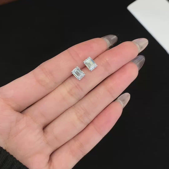 2 ctw Emerald cut Lab Grown Diamond 4 prongs Earstuds (Pair) in 14K White Gold
