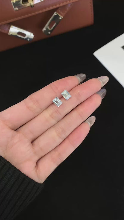 2 ctw Emerald cut Lab Grown Diamond 4 prongs Earstuds (Pair) in 14K White Gold