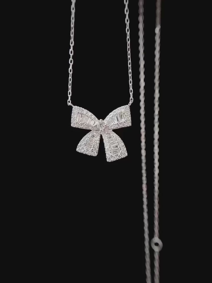 0.35ct Ribbon Baguette Lab Grown Diamond Necklace in Platinum