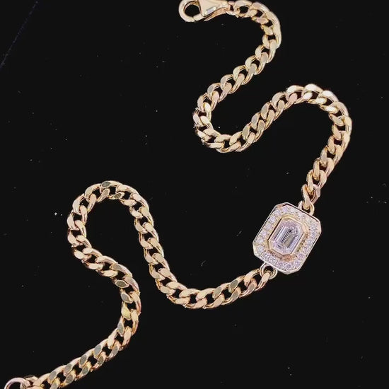 0.38ct Emerald Cut Lab Grown Diamond Cuban Bracelet 6-7.5 Inch in 14k Yellow Gold