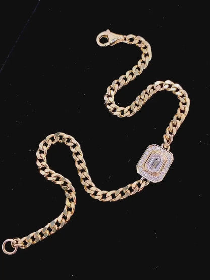 0.38ct Emerald Cut Lab Grown Diamond Cuban Bracelet 6-7.5 Inch in 14k Yellow Gold