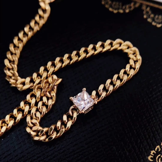 3/10 ctw Princess Cut Lab Grown Diamond Cuban Bracelet in 14k Yellow Gold