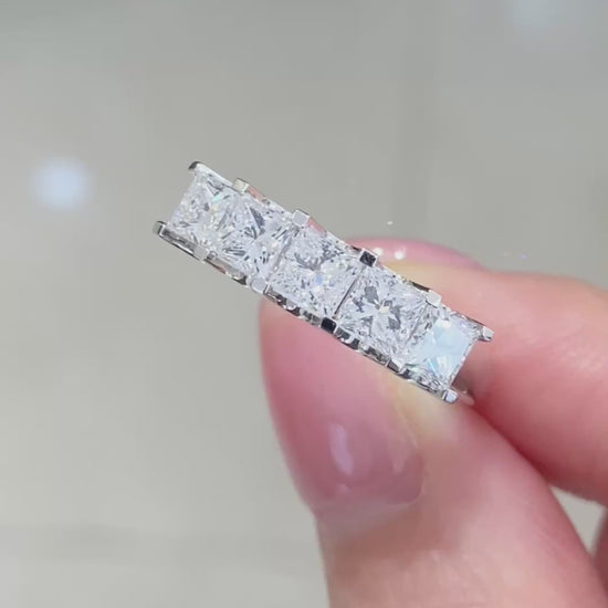 1 1/2 ctw 5 Stone Princess Cut Half Eternity Diamond Ring in 14k White Gold