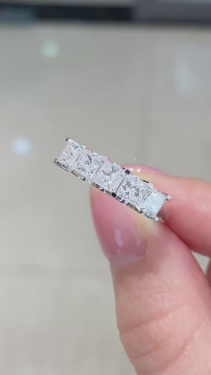 1 1/2 ctw 5 Stone Princess Cut Half Eternity Diamond Ring in 14k White Gold
