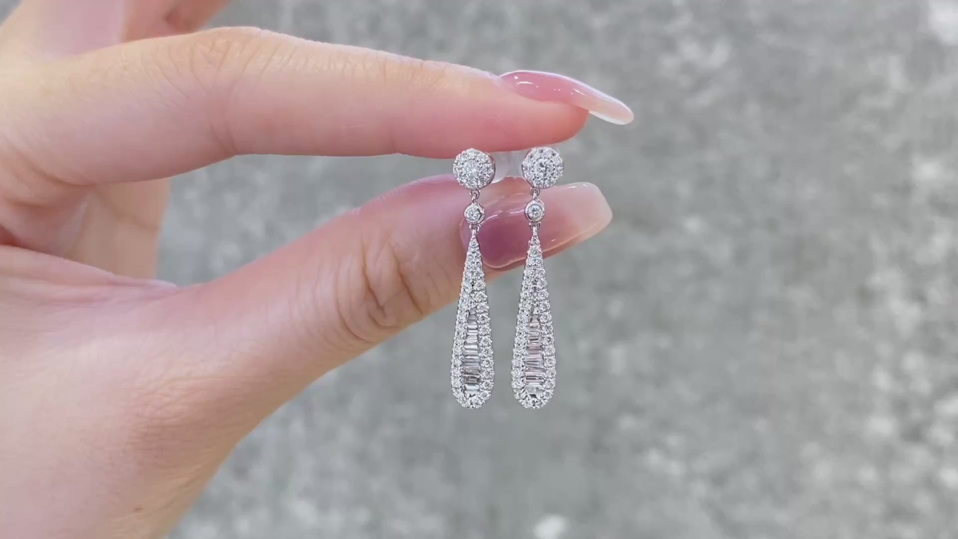 Baguette Lab Grown Diamond Teardrop Earrings (Pair) in 14k White Gold