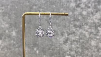Sparkling Halo Emerald Hoop Earrings (Pair)